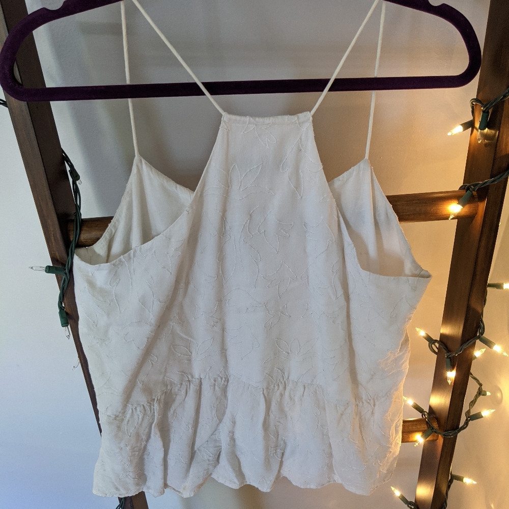 LOFT Racerback White Embriodered Top (M) - Picture 7 of 8